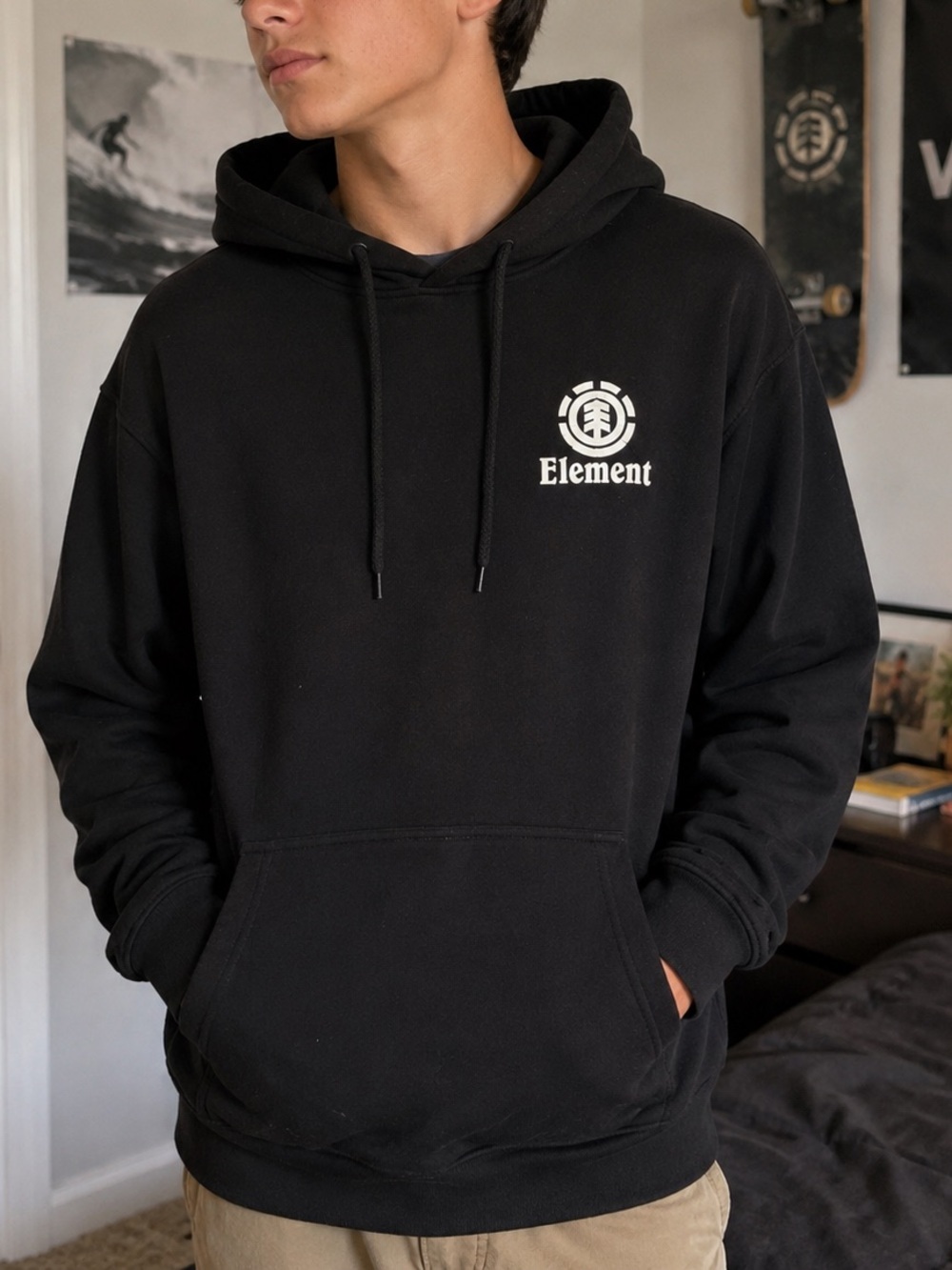 Element Black Logo Pullover Hoodie Men’s Large Skate Streetwear Graphic